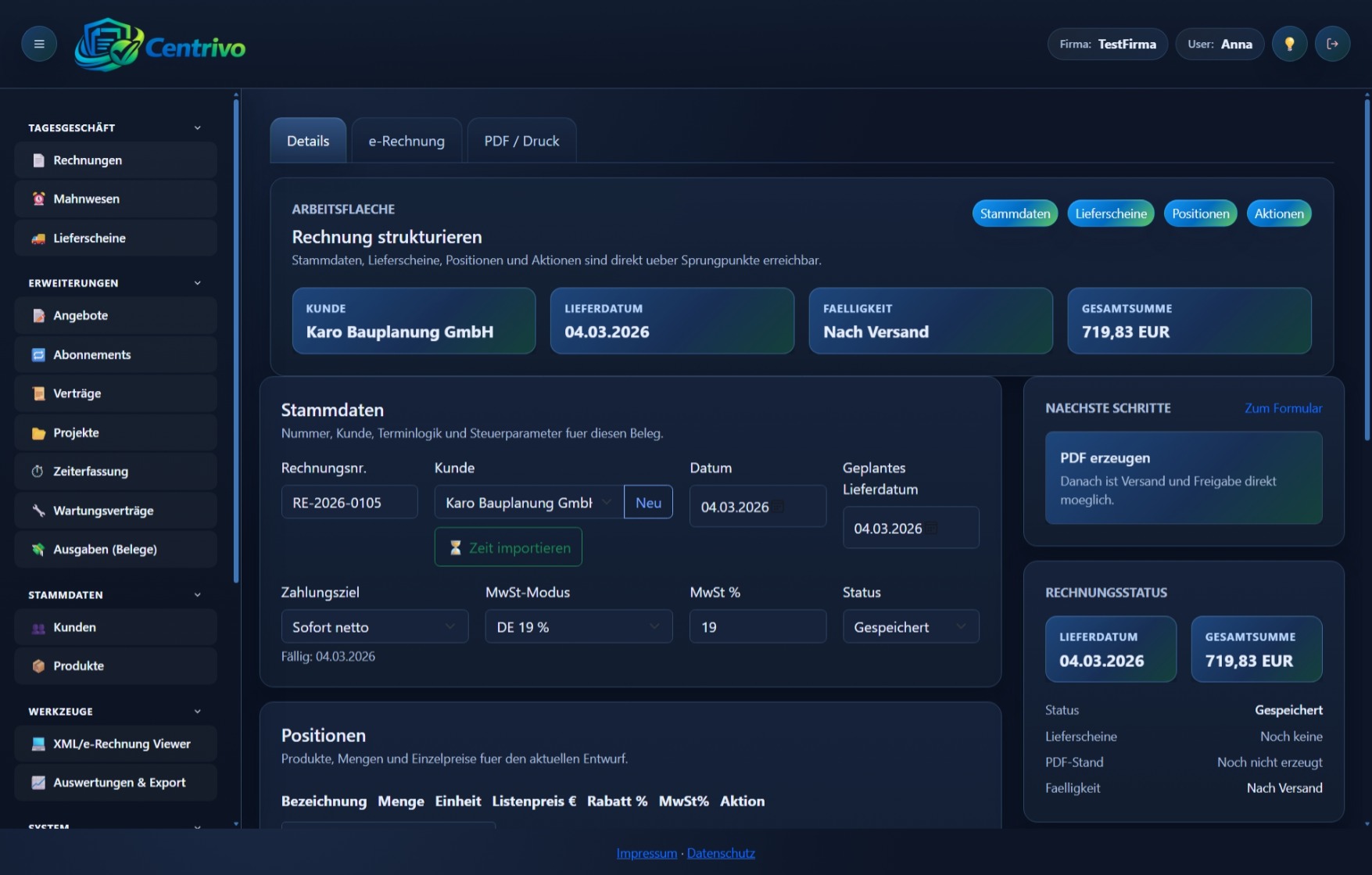 Offene Posten mit Status, Fälligkeit und Restbetrag